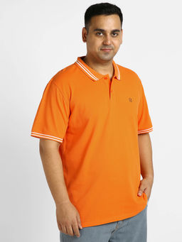 Urbano Plus - Mens Orange Solid Regular Fit Half Sleeve Cotton Polo T-Shirt