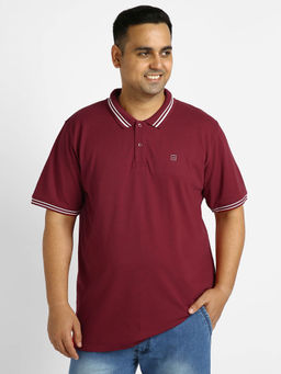 Urbano Plus - Mens Red Solid Regular Fit Half Sleeve Cotton Polo T-Shirt