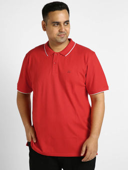 Urbano Plus - Mens Red Solid Regular Fit Half Sleeve Cotton Polo T-Shirt
