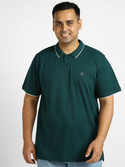 Urbano Plus - Mens Green Solid Regular Fit Half Sleeve Cotton Polo T-Shirt