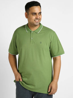 Urbano Plus - Mens Green Solid Regular Fit Half Sleeve Cotton Polo T-Shirt