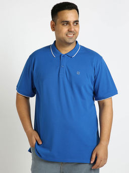 Urbano Plus - Mens Blue Solid Regular Fit Half Sleeve Cotton Polo T-Shirt
