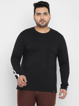 Urbano Plus - Mens Black Colorblock Regular Fit Full Sleeve Cotton T-Shirt
