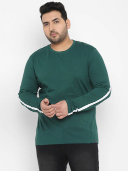 Urbano Plus - Mens Green Colorblock Regular Fit Full Sleeve Cotton T-Shirt