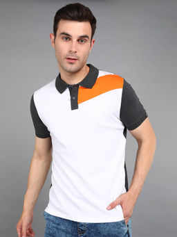 Urbano Fashion - Mens White Melange Slim Fit Half Sleeve Cotton Polo T-Shirt