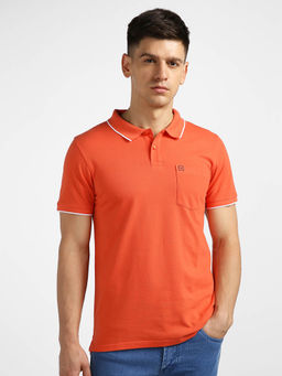Urbano Fashion - Mens Orange Solid Slim Fit Half Sleeve Cotton Polo T-Shirt