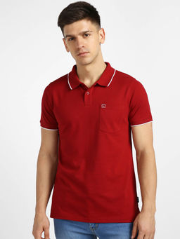 Urbano Fashion - Mens Red Solid Slim Fit Half Sleeve Cotton Polo T-Shirt