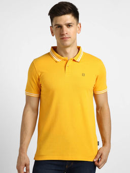 Urbano Fashion - Mens Yellow Solid Slim Fit Half Sleeve Cotton Polo T-Shirt
