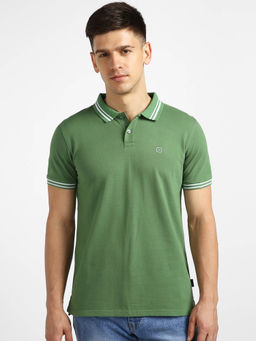Urbano Fashion - Mens Green Solid Slim Fit Half Sleeve Cotton Polo T-Shirt