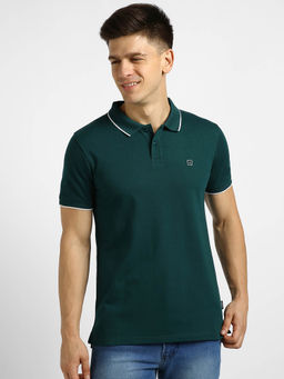 Urbano Fashion - Mens Green Solid Slim Fit Half Sleeve Cotton Polo T-Shirt