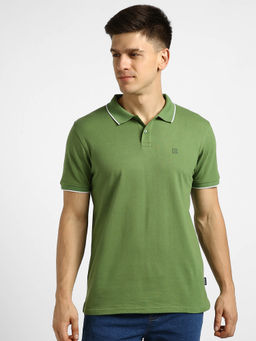 Urbano Fashion - Mens Green Solid Slim Fit Half Sleeve Cotton Polo T-Shirt