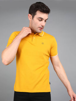Urbano Fashion - Mens Yellow Solid Slim Fit Half Sleeve Cotton Polo T-Shirt