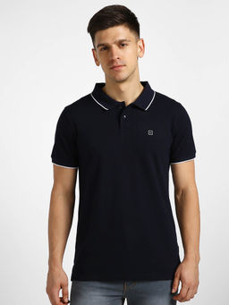 Urbano Fashion - Mens Blue Solid Slim Fit Half Sleeve Cotton Polo T-Shirt