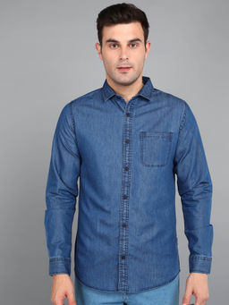 Urbano Fashion - Mens Light Blue Denim Full Sleeve Slim Fit Washed Casual Shirt