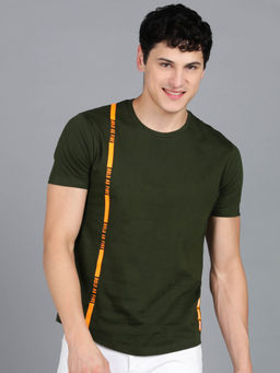 Urbano Fashion - Mens Printed Green Round Neck Half Sleeve Slim Fit Cotton T-Shirt