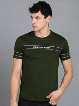 Urbano Fashion - Mens Printed Green Round Neck Half Sleeve Slim Fit Cotton T-Shirt