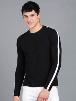 Urbano Fashion - Mens Black Round Neck Full Sleeve Slim Fit Cotton T-Shirt