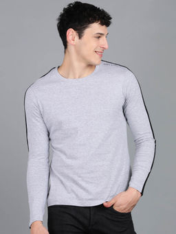Urbano Fashion - Mens Grey Round Neck Full Sleeve Slim Fit Cotton T-Shirt