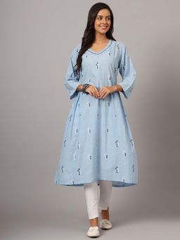 DART STUDIO - Blue Cotton Woven Hand Embroidered Kurta