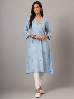 DART STUDIO - Blue Cotton Woven Hand Embroidered Kurta