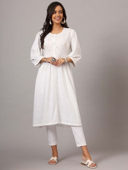 DART STUDIO - White Cotton Hand Embroidered Kurta