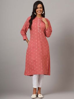 DART STUDIO - Peach Cotton Hand Embroidered Kurta