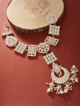 Zaveri Pearls - Gold Tone Bridal Kundan Push Back MathaPatti Style Maangtikka-ZPFK13066