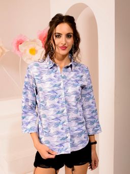 Tandul - Women Polycotton Printed Blue and White Shirt