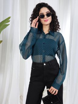 Tandul - Blue Georgette Semi Sheer Shirt