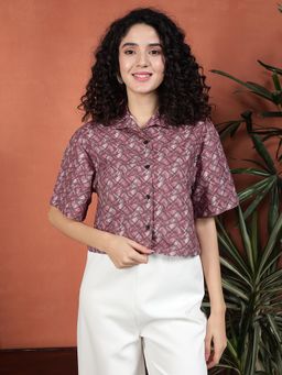 Tandul - Women Crepe Regular Half Sleeve Maroon Shirt
