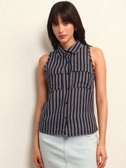 Tandul - Women Regular Fit Sleeveless Striped Casual Shirt