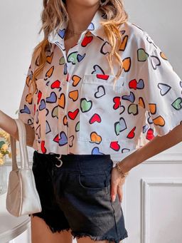 Tandul - Women Half Sleeve Printed Multicolor Crepe Crop Shirt