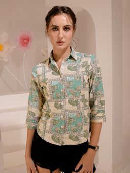 Tandul - Women Green and Beige Printed Multicolour Shirt