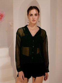 Tandul - Women Full Sleeve Textured Semi Sheer Shirt