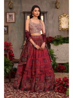 Biba - Women Maroon Chanderi Paisley Printed Lehenga Set