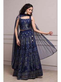 Biba - Women Blue Fitted Printed Lightweight Lehenga Set