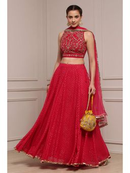 Biba - Women Red Polyester Printed Lehenga Set