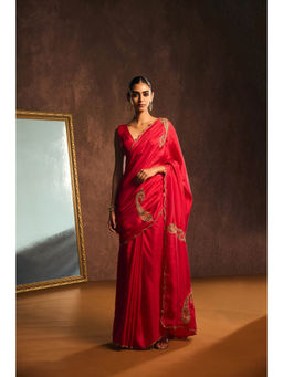 KAPARDARA - Rouge Red Saree without Blouse