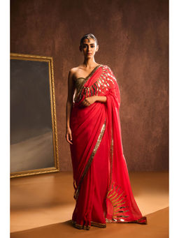 KAPARDARA - Persian Red Saree without Blouse