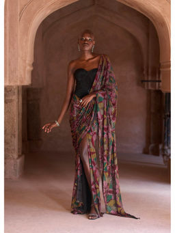 ITRH - Pink Yasmeen Pre-Draped Saree with Corset with Stitched Blouse