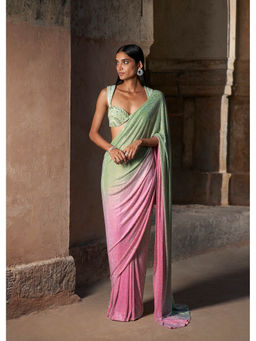ITRH - Green Aaliyah Saree with Stitched Blouse