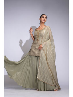 Shruti S - Light Olive Green Kurti With Palazzo And Dupatta