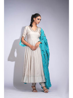 Shruti S - Taupe Silk Anarkali with Churidar and Dupatta