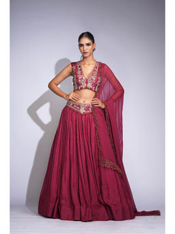 Shruti S - Wine Lehenga With Blouse And Dupatta