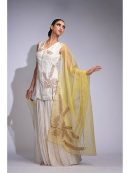 Shruti S - Off White Off-White Silk Sharara With Kurti And Dupatta