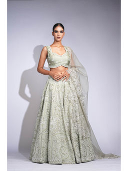 Shruti S - Sage Green Embroidered Lehenga With Blouse And Dupatta
