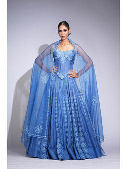 Shruti S - Cobalt Blue Silk Lehenga with Blouse and Dupatta
