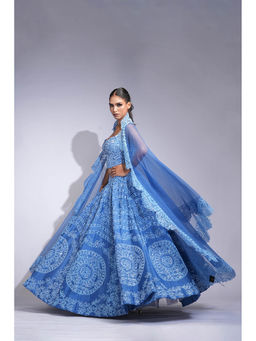 Shruti S - Cobalt Blue Silk Lehenga with Blouse and Dupatta