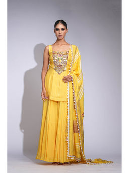 Shruti S - Butter Yellow Silk Palazzo With Kurti And Dupatta