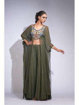 Shruti S - Olive Green Georgette Palazzo with Top
